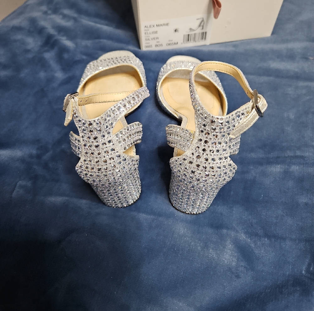 Alex Marie Silver Glitter Block Heel Sandals with Ankle Strap - Picture 3 of 5